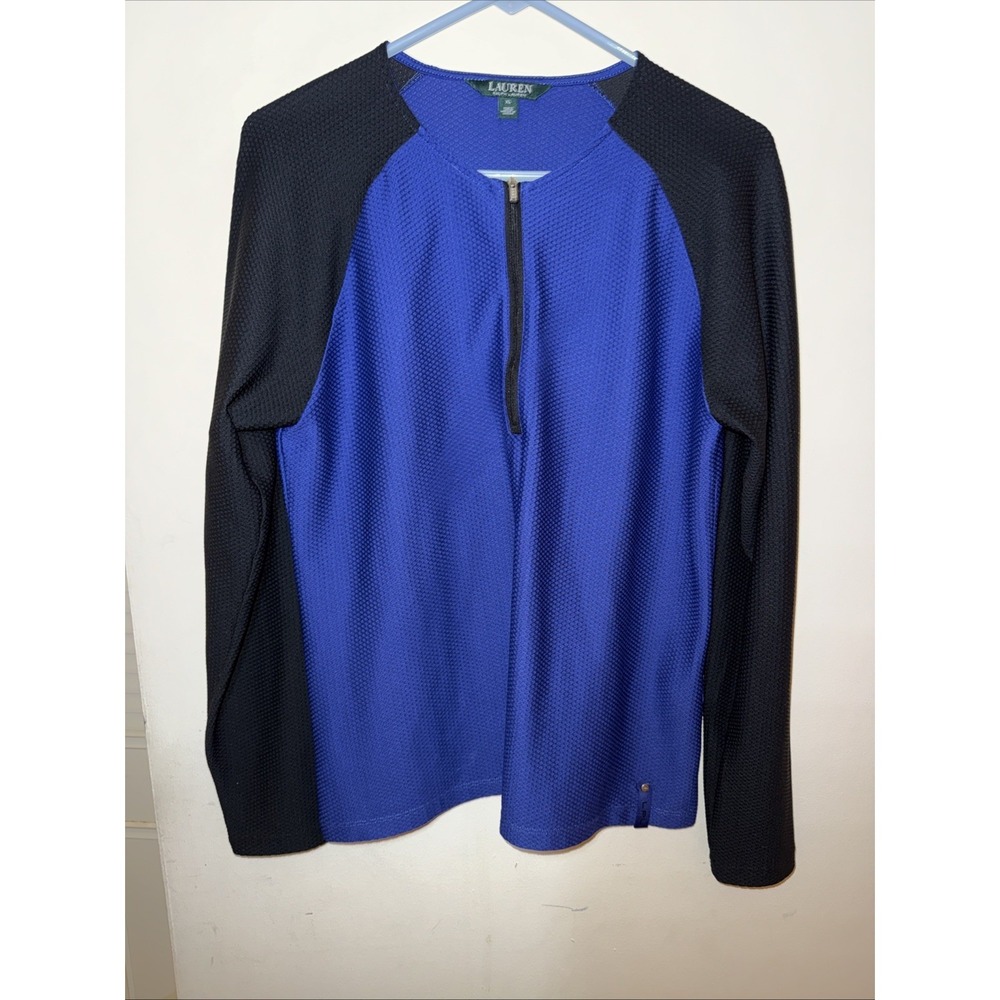 Lauren Ralph Lauren Pullover Long Sleeves Henley Honeycomb 1/4 Zip XL Blue Black
